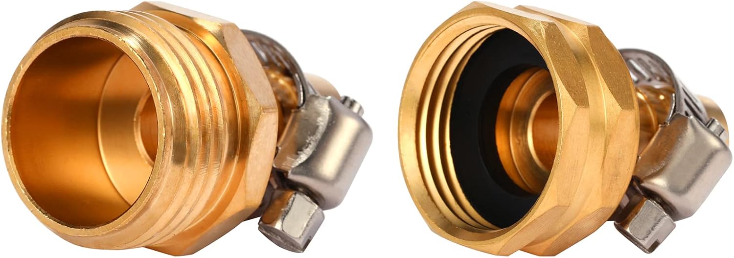 Brass Garden Hose Connector Repair Mender Kit with Stainless Clamp,Fits 1/2" Water Hose Fitting,3 Sets 1/2" Barb x 3/4" GHT