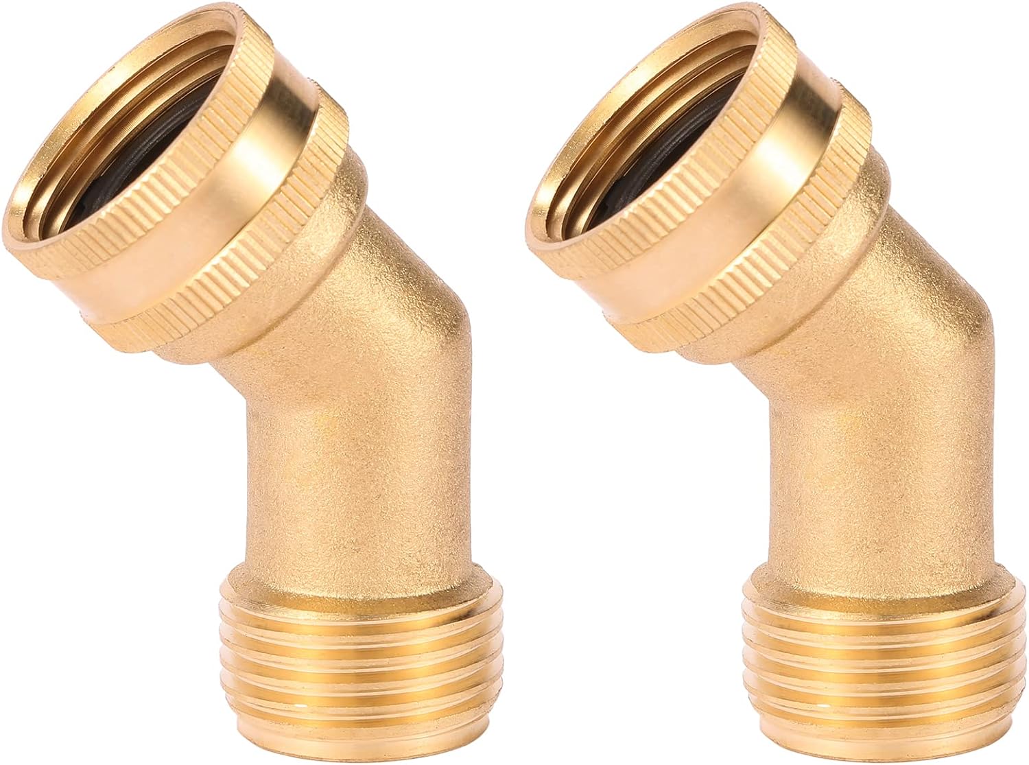 45 Degree Garden Hose Elbow, Eliminates Stress and Strain On RV Water Intake Hose Fittings, 3/4" GHT and Solid Brass, 2 Pack