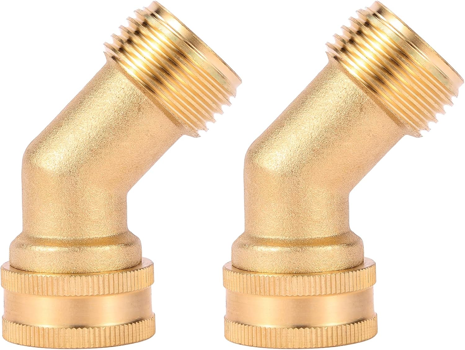 45 Degree Garden Hose Elbow, Eliminates Stress and Strain On RV Water Intake Hose Fittings, 3/4" GHT and Solid Brass, 2 Pack