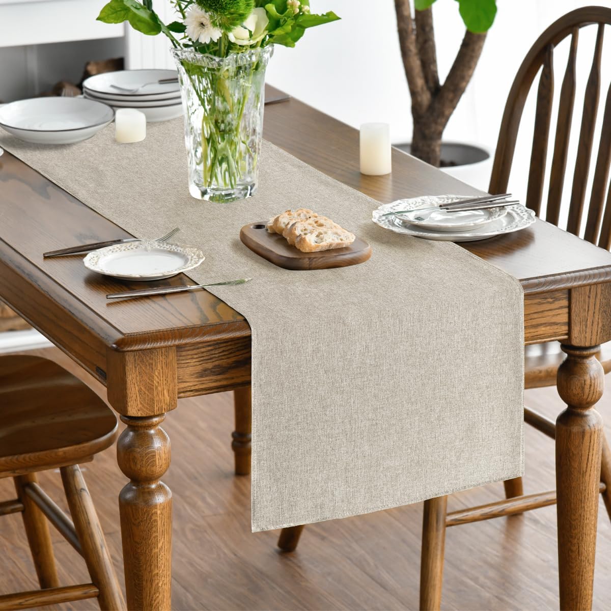 Light Brown Table Runner, Seasonal Fall Washable Kitchen Dining Table Decoration for Home Party Decor 13x72 Inch