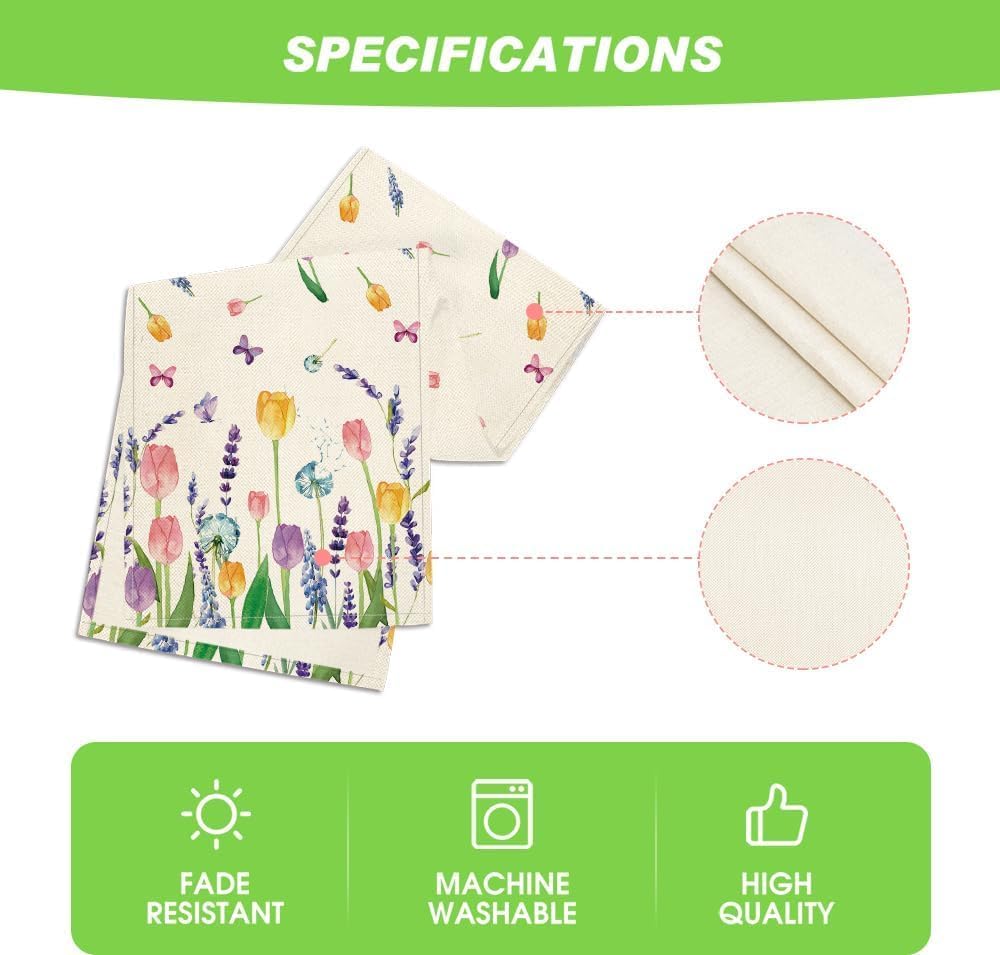 Lavender Tulip Summer Table Runner, Spring Seasonal Anniversary Holiday Kitchen Dining Table Decoration for Indoor Outdoor Home Party Decor 13 x 72 Inch