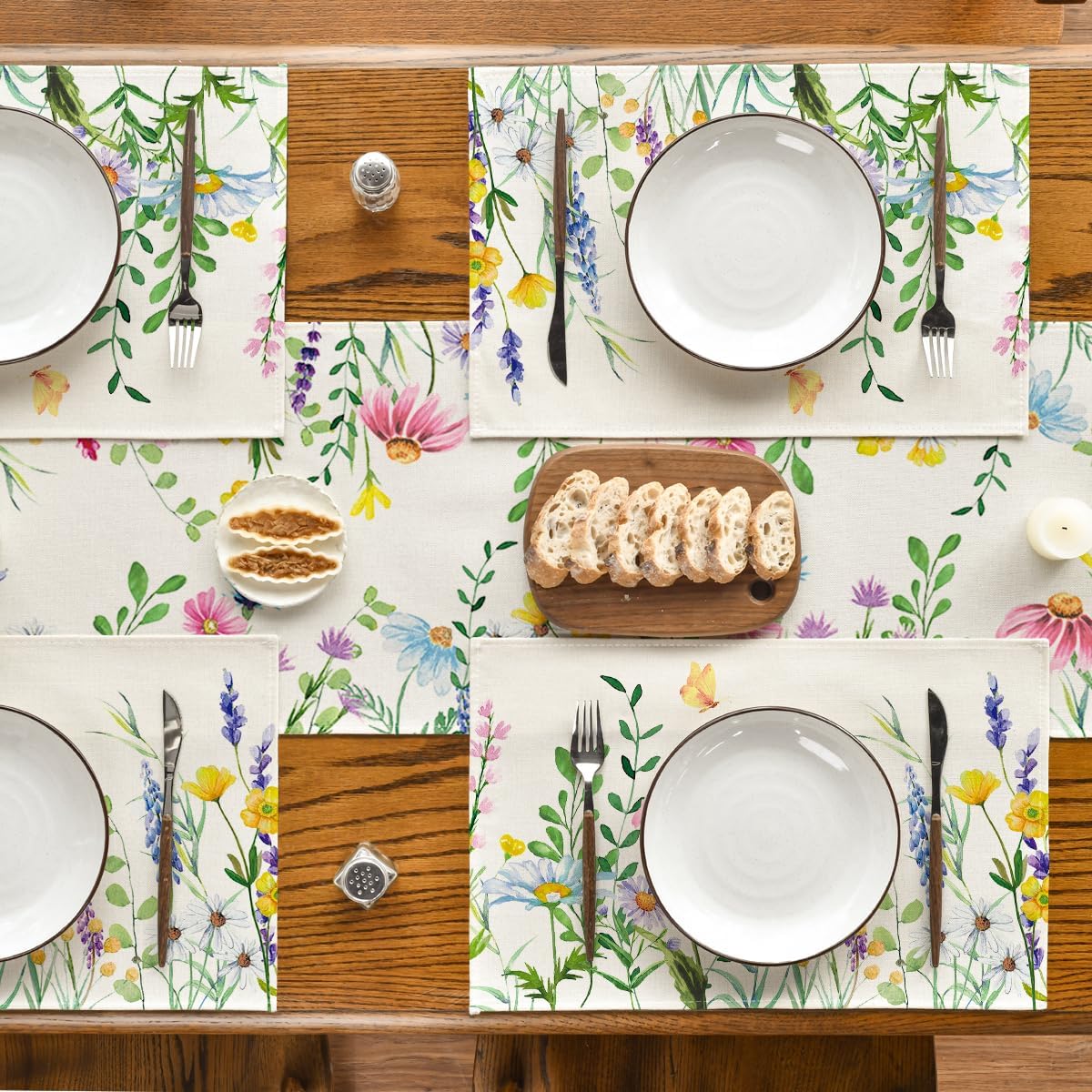 Daisy Eucalyptus Lavender Floral Leaves Spring Placemats Set of 4,12x18 Inch Seasonal Table Mats for Party Kitchen Dining Decoration