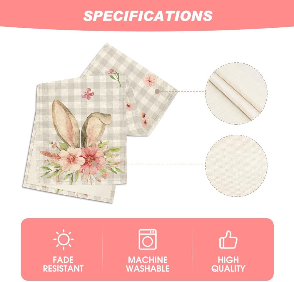 Buffalo Plaid Bunny Rabbit Ears Flower Easter Table Runner, Spring Summer Seasonal Holiday Kitchen Dining Table Decoration for Indoor Outdoor Home Party Decor 13 x 72 Inch