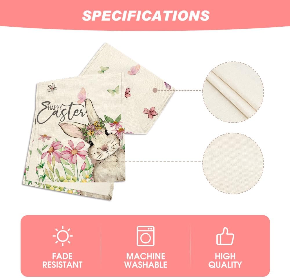 Daisy Bunny Rabbit Easter Table Runner, Seasonal Spring Kitchen Dining Table Decoration for Home Party Decor 13x72 Inch