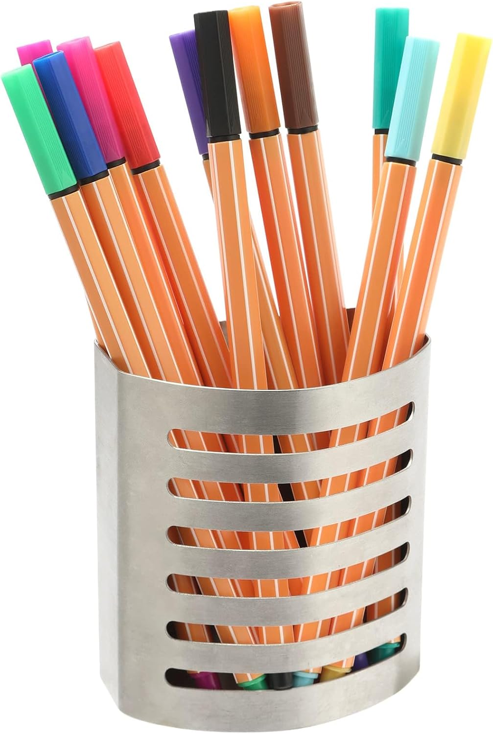 2 Pack Magnetic Modern Pen and Pencil Holder, Metal Writing Utensil Storage Organizer for Kitchen, Locker, Home, or Office, 3.25" x 1.75" x 3.50", Brushed Stainless Steel