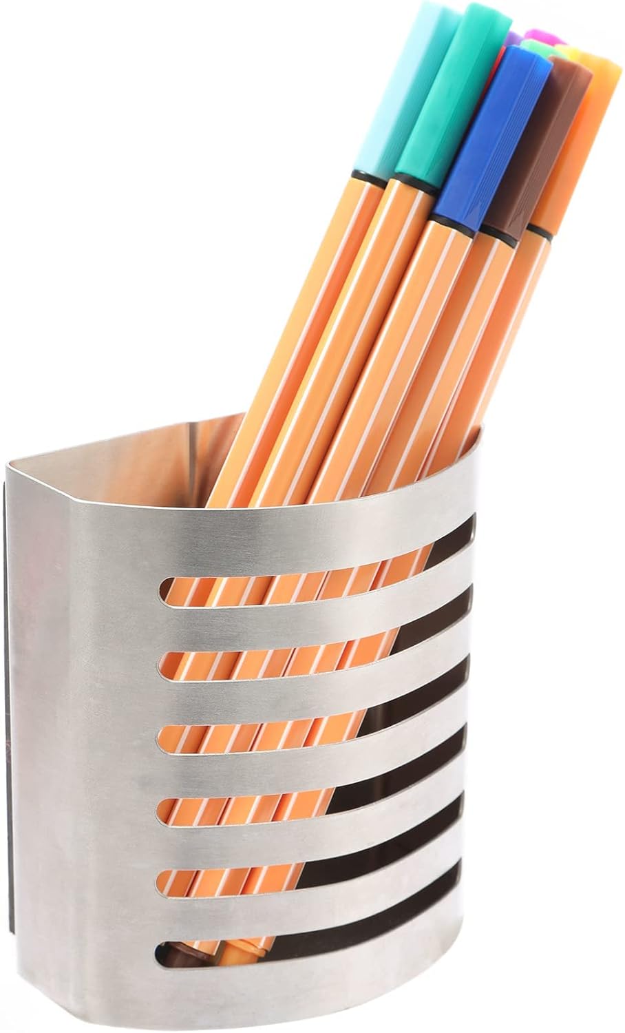 2 Pack Magnetic Modern Pen and Pencil Holder, Metal Writing Utensil Storage Organizer for Kitchen, Locker, Home, or Office, 3.25" x 1.75" x 3.50", Brushed Stainless Steel