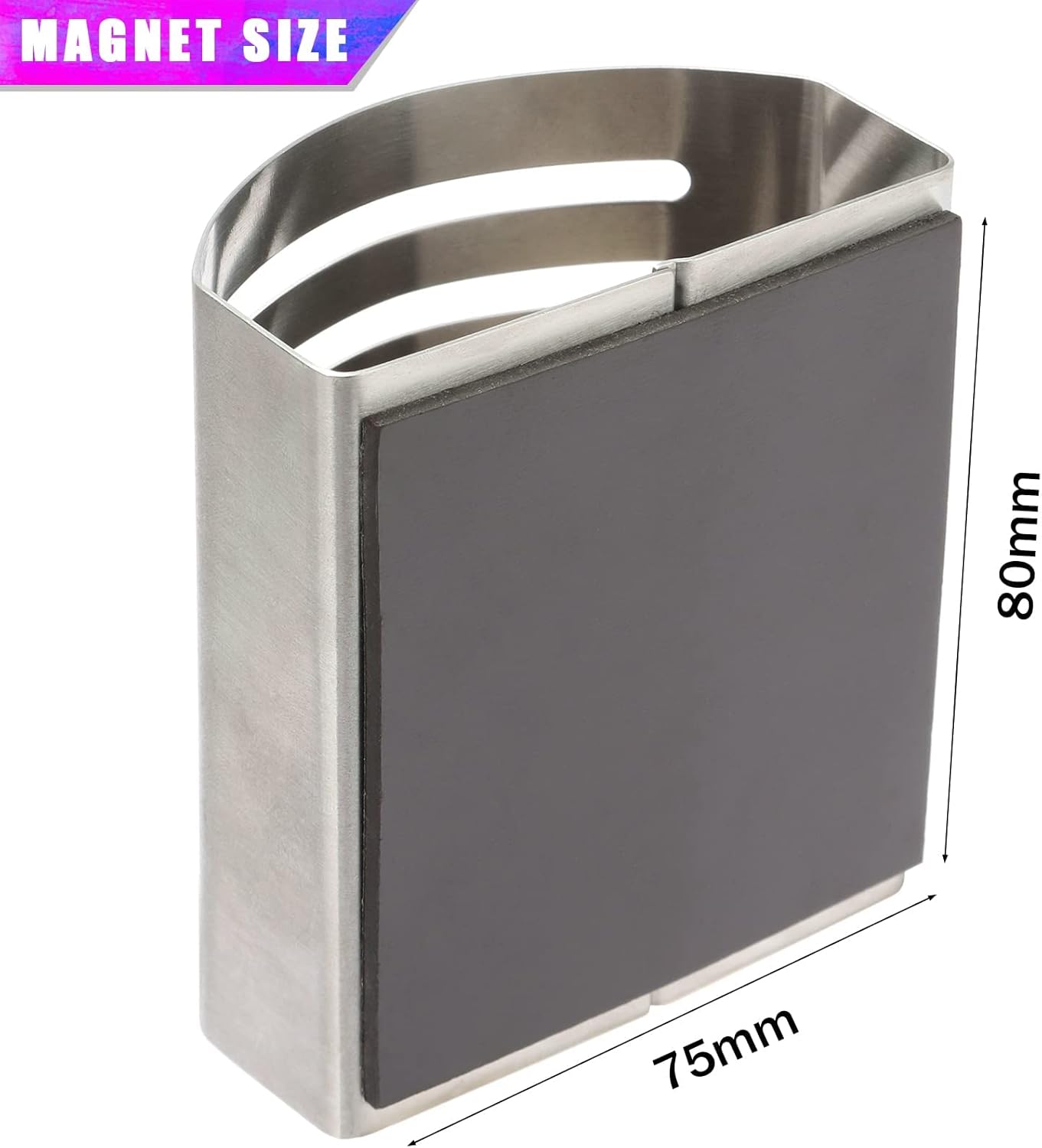 2 Pack Magnetic Modern Pen and Pencil Holder, Metal Writing Utensil Storage Organizer for Kitchen, Locker, Home, or Office, 3.25" x 1.75" x 3.50", Brushed Stainless Steel