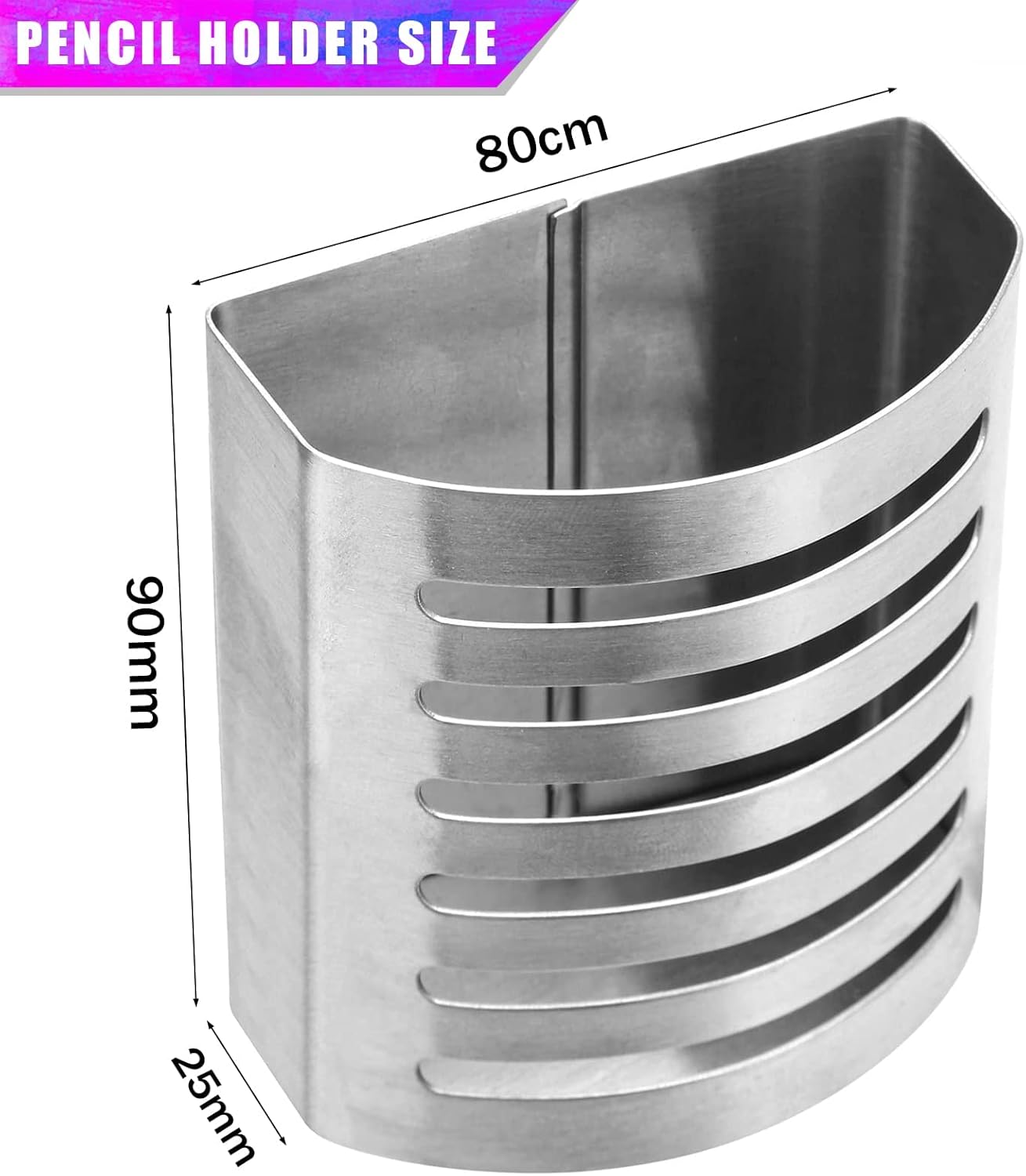 2 Pack Magnetic Modern Pen and Pencil Holder, Metal Writing Utensil Storage Organizer for Kitchen, Locker, Home, or Office, 3.25" x 1.75" x 3.50", Brushed Stainless Steel