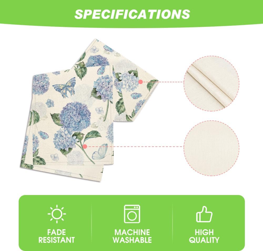 Hydrangea Butterfly Summer Table Runner, Seasonal Spring Holiday Kitchen Dining Table Decoration for Home Party Indoor 13x72 Inch