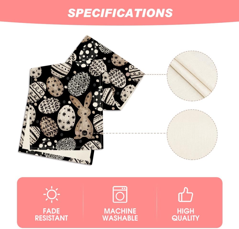 Bunny Rabbit Eggs Flowers Easter Table Runner, Seasonal Spring Kitchen Dining Table Decoration for Home Party Decor 13x72 Inch