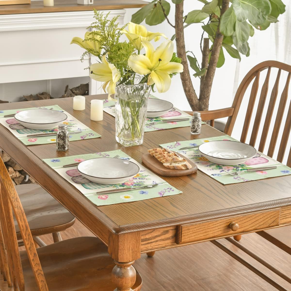 Bloom Vase Floral Spring Placemats Set of 4, 12x18 Inch Seasonal Table Mats for Party Kitchen Dining Decoration