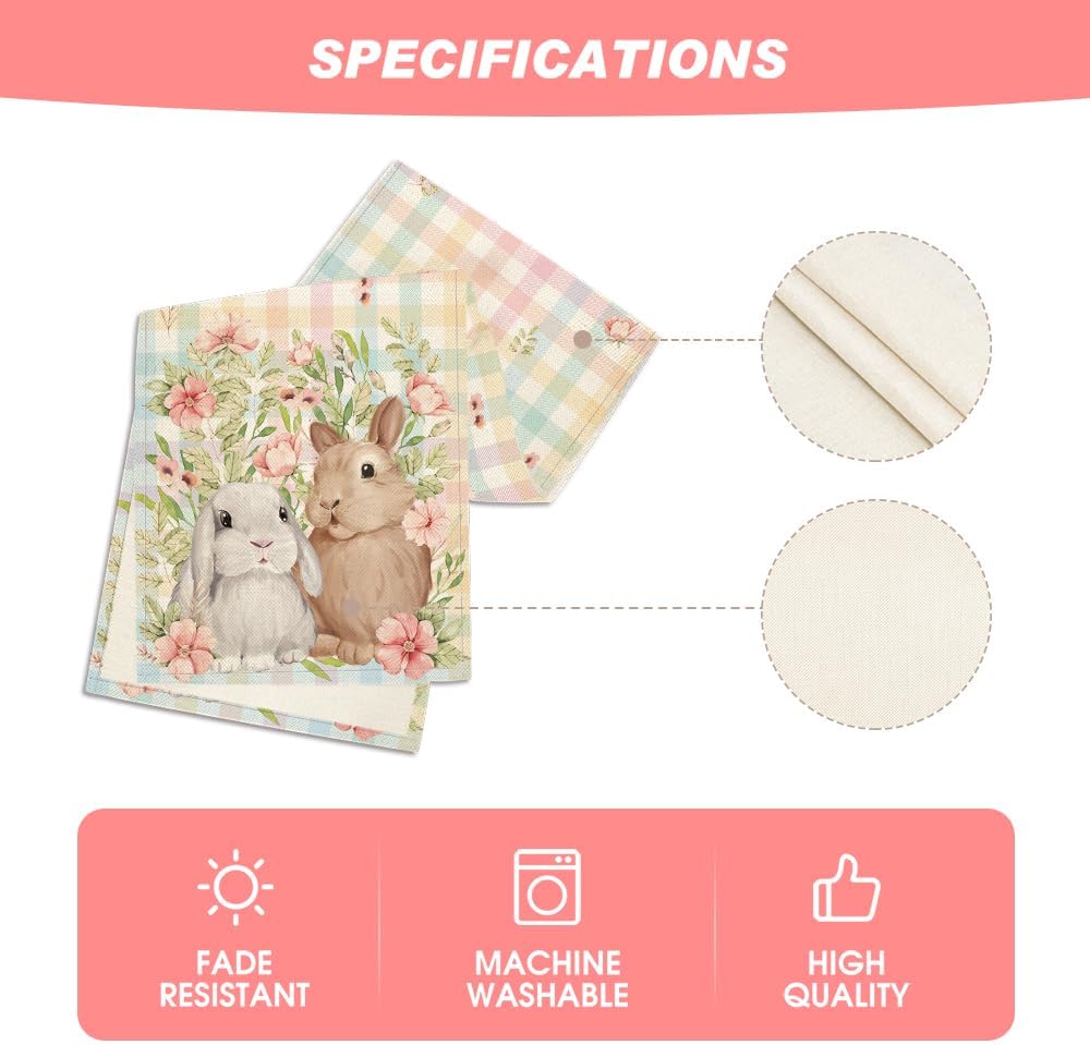 Bunny Rabbit Leaves Floral Easter Table Runner, Seasonal Spring Kitchen Dining Table Decoration for Home Party Decor 13x72 Inch