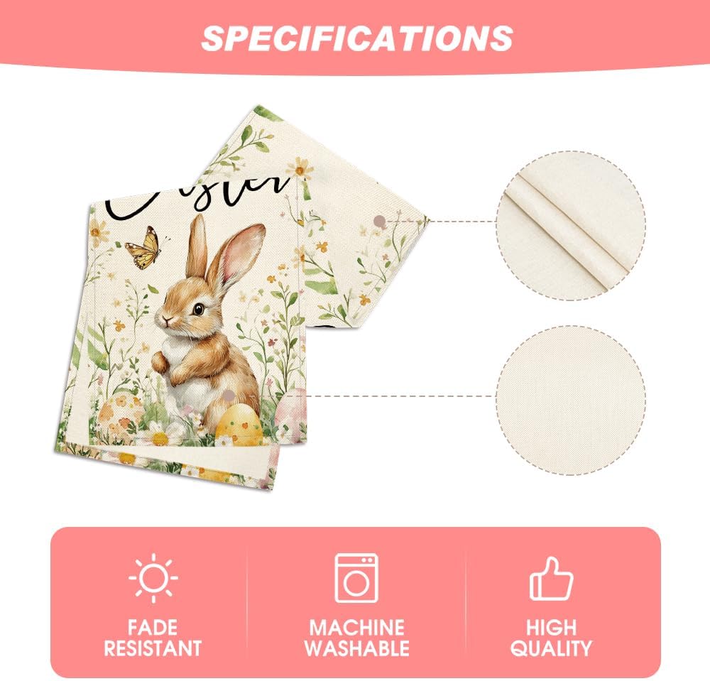 Bunny Rabbit Butterfly Eggs Flowers Easter Table Runner, Seasonal Spring Kitchen Dining Table Decoration for Home Party Decor 13x72 Inch