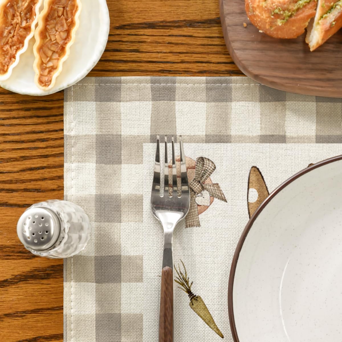 Buffalo Plaid Bunny Happy Easter Placemats Set of 4, 12x18 Inch Seasonal Holiday Table Mats for Party Kitchen Dining Decoration