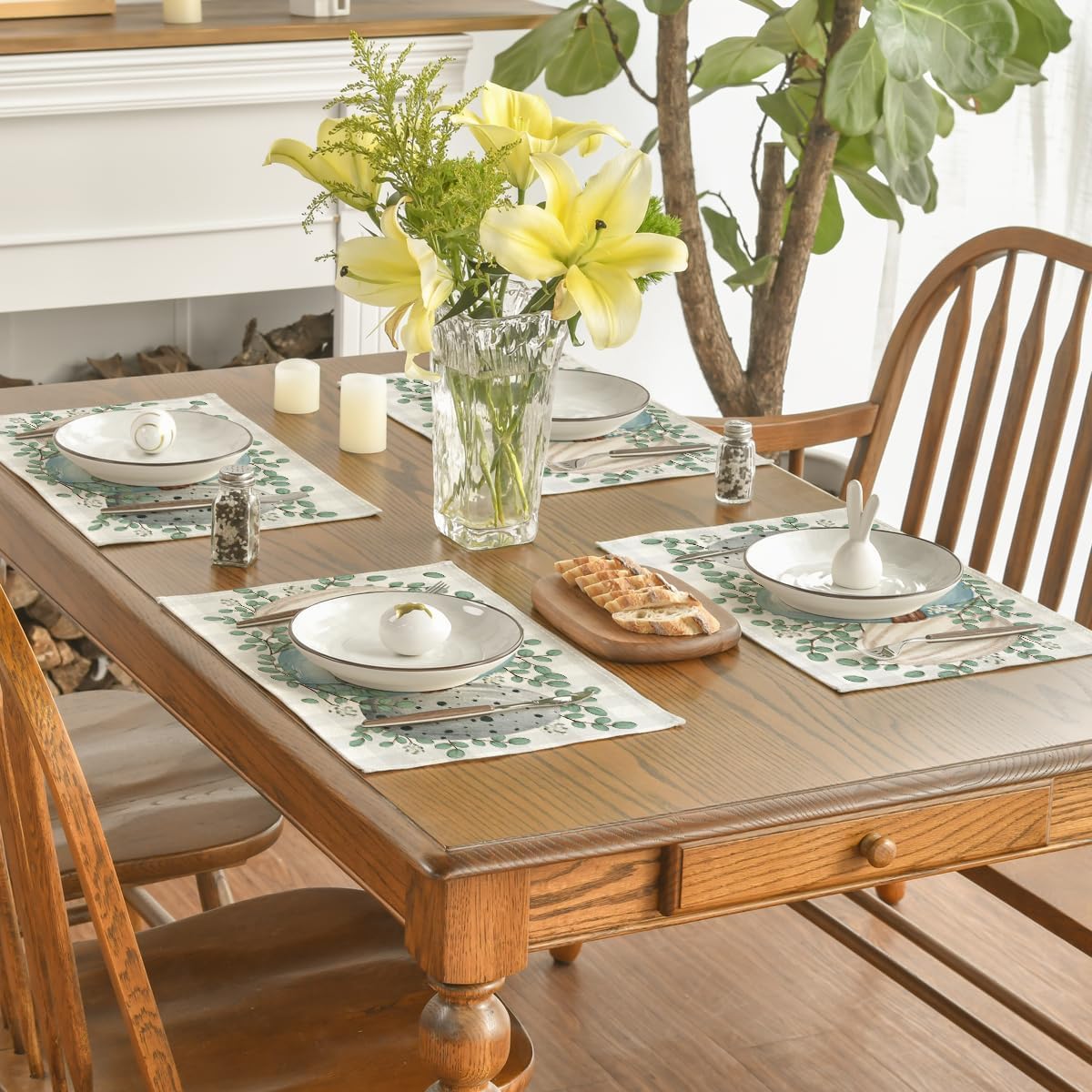 Eucalyptus Eggs Easter Placemats Set of 4, 12x18 Inch Spring Seasonal Table Mats for Party Kitchen Dining Decoration