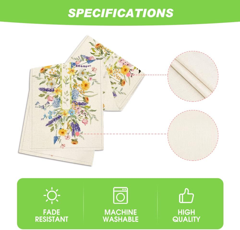 Bloom Flowers Florals Lavender Summer Table Runner, Seasonal Spring Holiday Kitchen Dining Table Decoration for Home Party Indoor 13x72 Inch