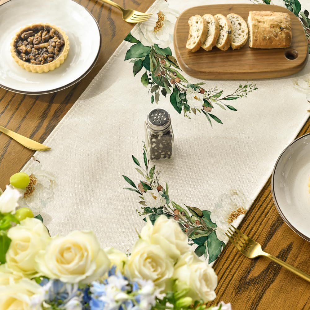 Hexagram Flowers Passover Table Runner, Jewish Spring Seasonal Holiday Kitchen Dining Table Decoration for Indoor Outdoor Home Party Decor 13 x 72 Inch