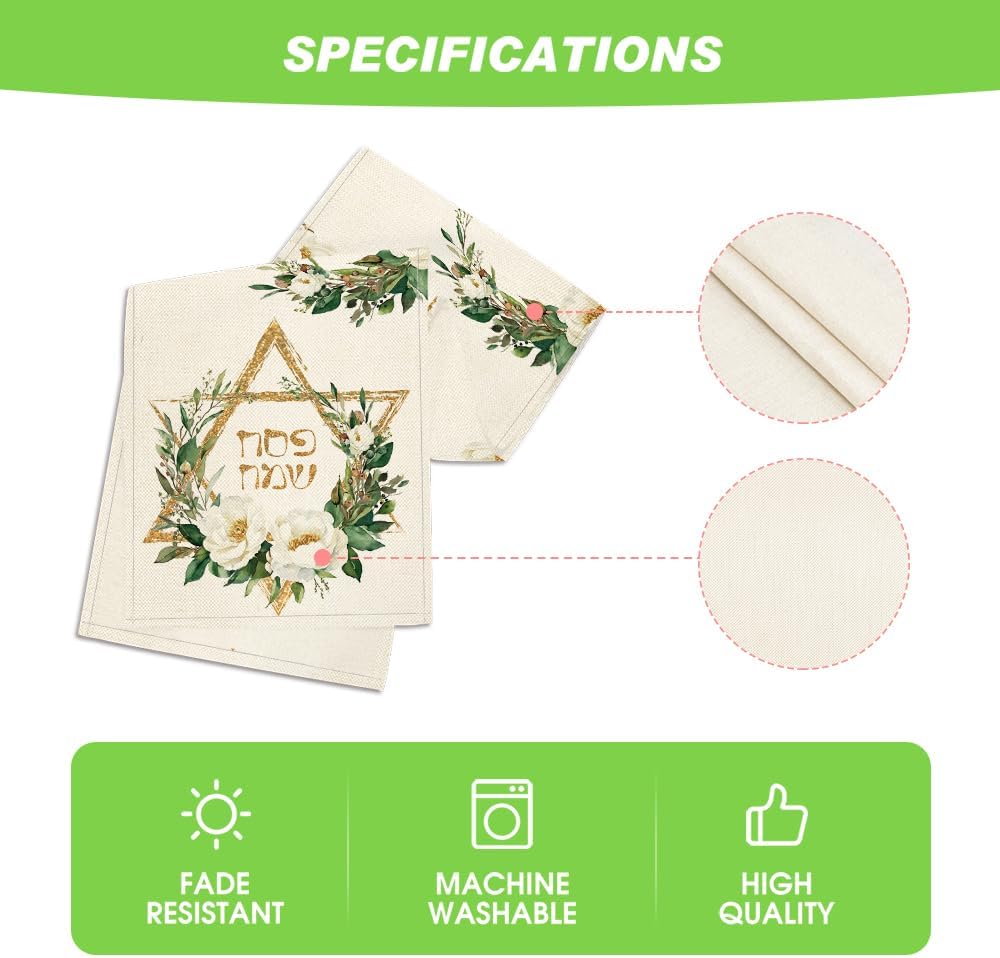 Hexagram Flowers Passover Table Runner, Jewish Spring Seasonal Holiday Kitchen Dining Table Decoration for Indoor Outdoor Home Party Decor 13 x 72 Inch