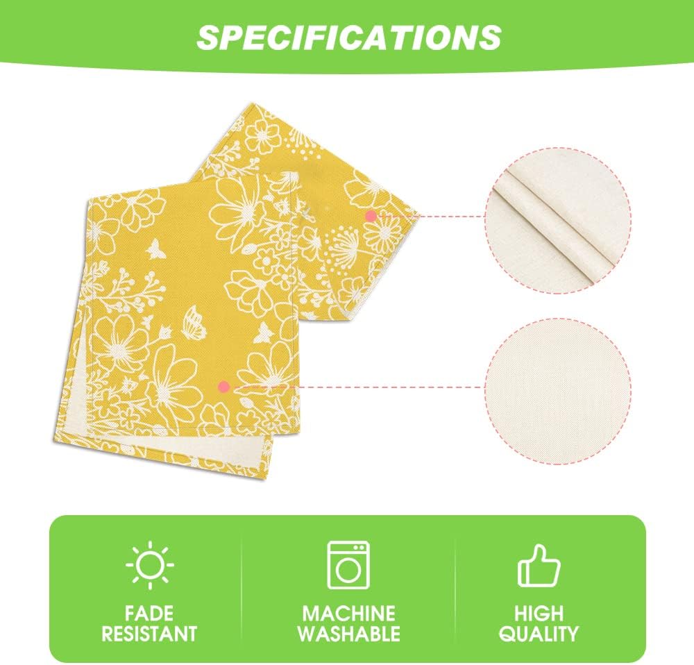 Yellow Bloom Flowers Butterfly Spring Table Runner, Seasonal Holiday Kitchen Dining Table Decoration for Home Party Indoor 13x72 Inch