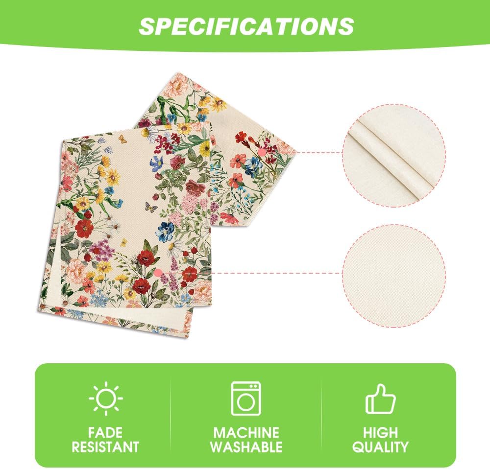 Plants Floral Butterfly Valentine's Day Table Runner, Anniversary Wedding Kitchen Dining Table Decoration for Home Party Decor 13x72 Inch