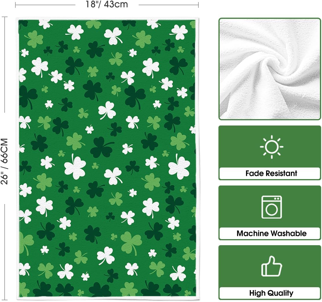 Green Clover Shamrock St. Patrick's Day Kitchen Towels Dish Towels, 18x26 Inch Farmhouse Holiday Spring Decoration Hand Towels Set of 2