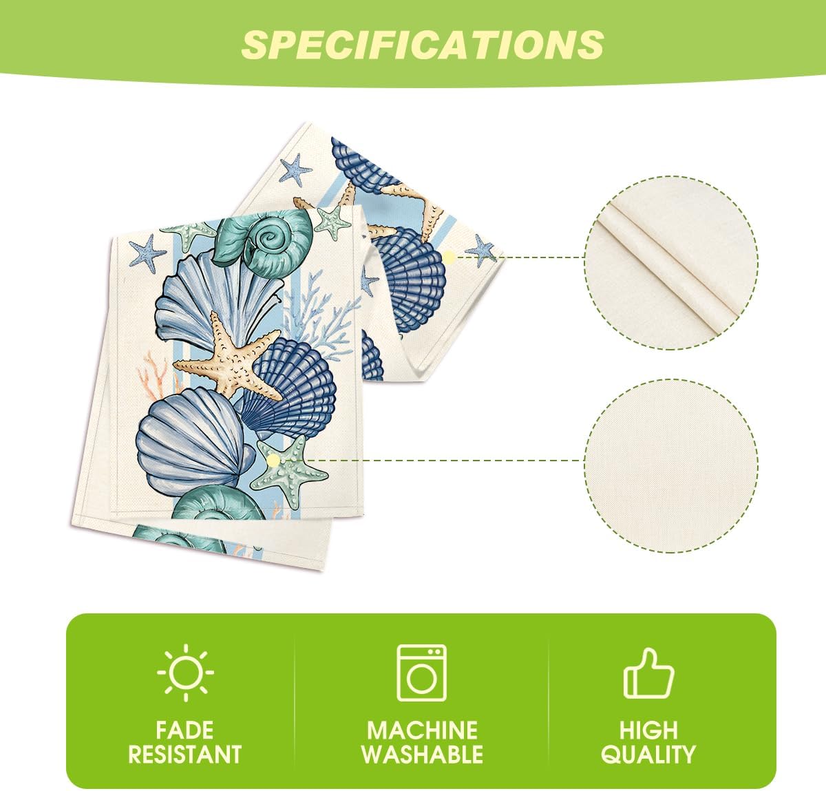 Sea Shell Starfish Summer Table Runner,Spring Ocean Kitchen Dining Table Decoration for Home Party Decor 13x72 Inch