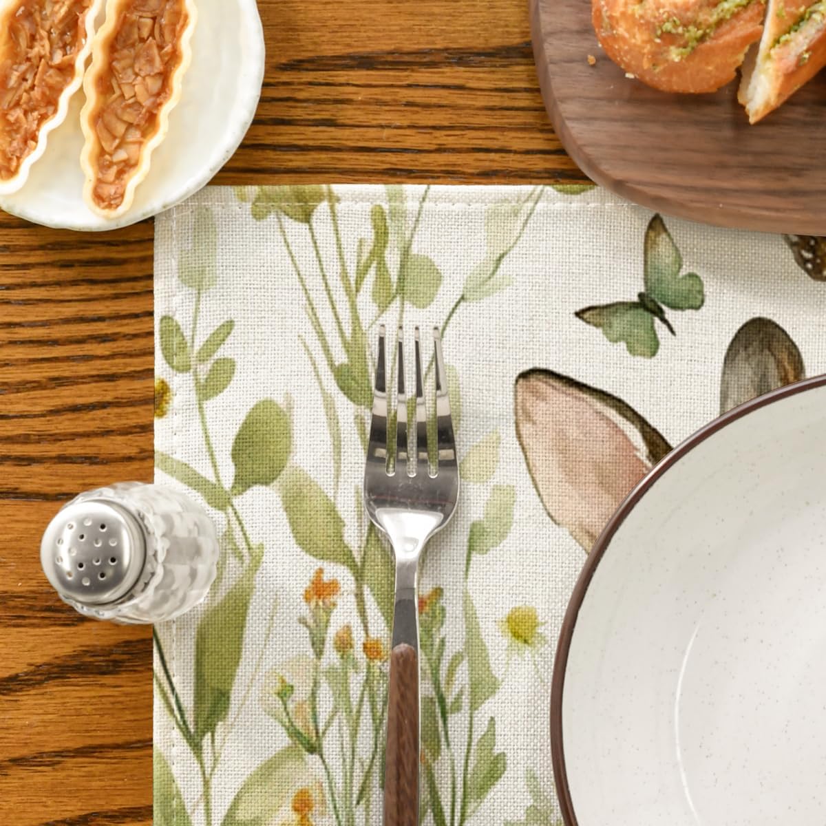 Egg Bunny Rabbit Butterfly Floral Easter Placemats Set of 4, 12x18 Inch Spring Table Mats for Outdoor Home Party Kitchen Dining Decor