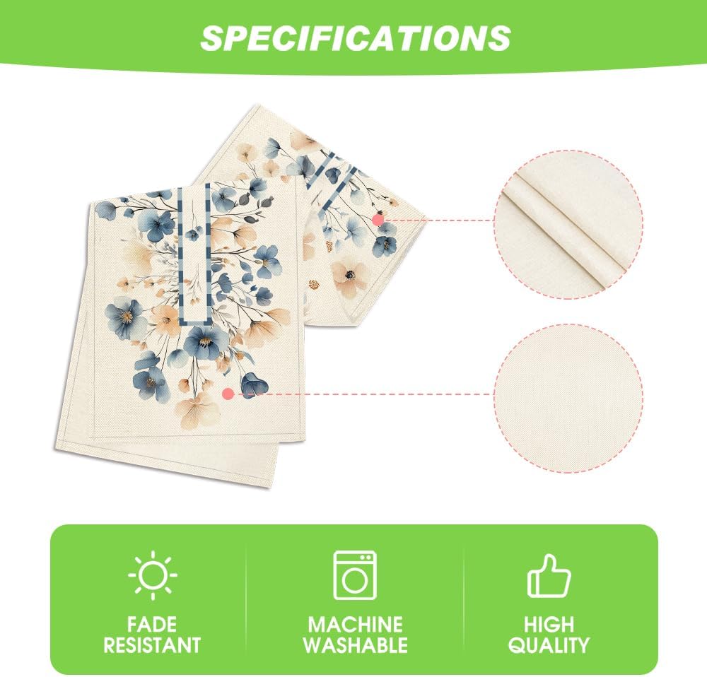 Bloom Flowers Floral Weeds Spring Table Runner, Seasonal Summer Kitchen Dining Table Decoration for Home Party Decor 13x72 Inch