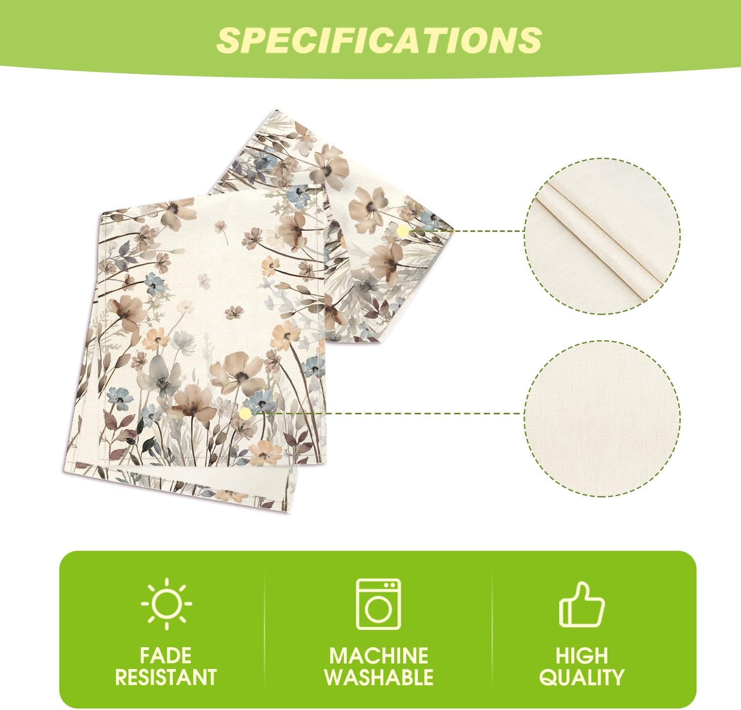 Brown Poppy Flowers Floral Blossom Summer Table Runner, Fall Kitchen Dining Table Decoration for Home Party Decor 13x72 Inch