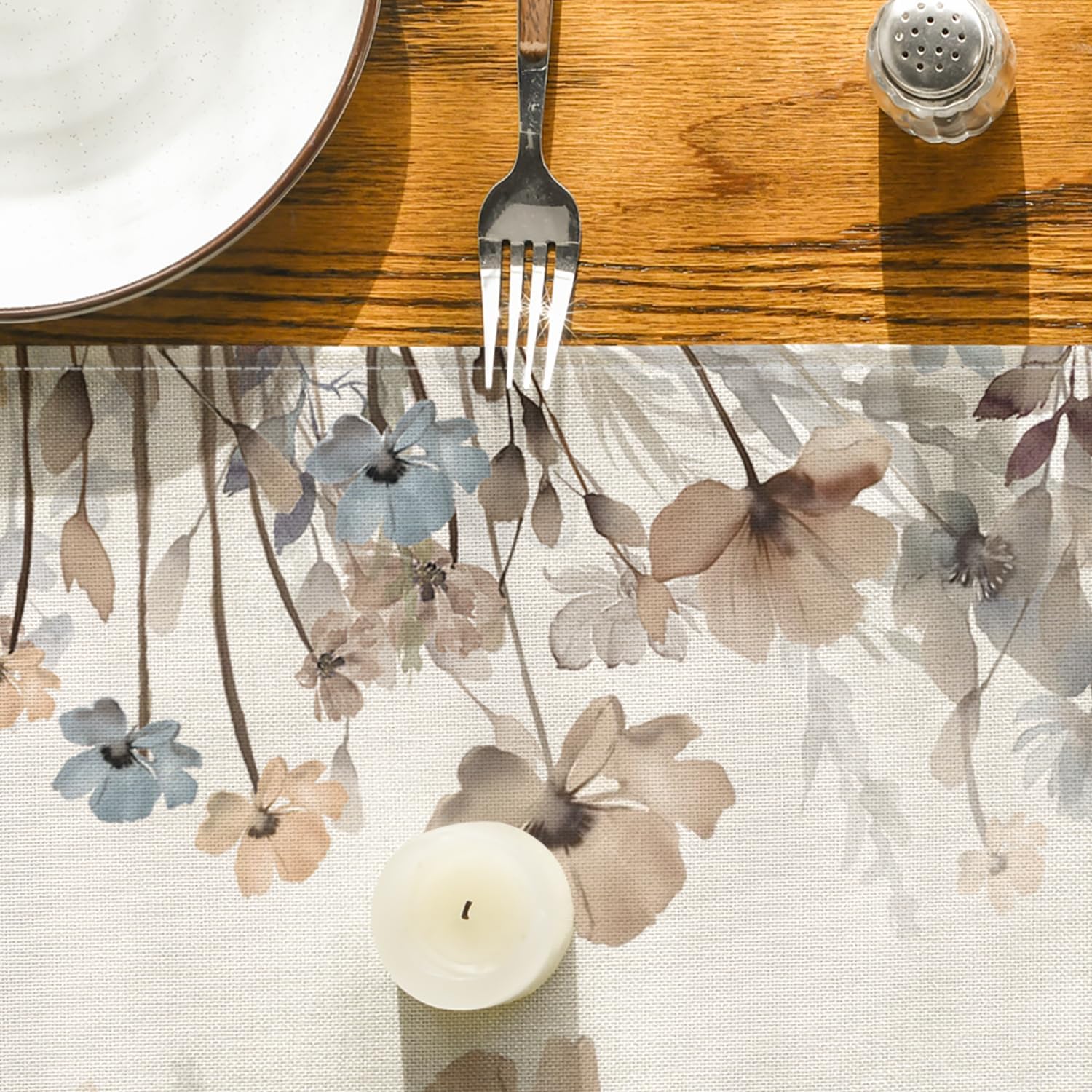 Brown Poppy Flowers Floral Blossom Summer Table Runner, Fall Kitchen Dining Table Decoration for Home Party Decor 13x72 Inch