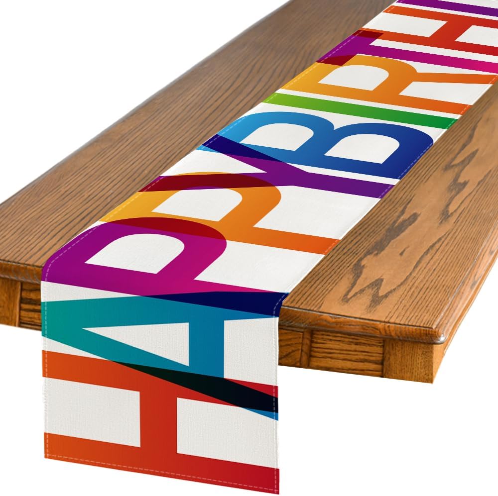 Colorful Happy Birthday Table Runner, Seasonal Kitchen Dining Table Decoration for Home Party Decor 13x72 Inch