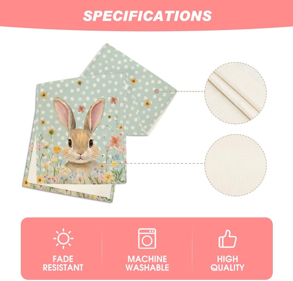 Bunny Rabbit Floral Polka Dot Happy Easter Table Runner,Seasonal Spring Kitchen Dining Table Decoration for Home Party Decor 13x72 Inch