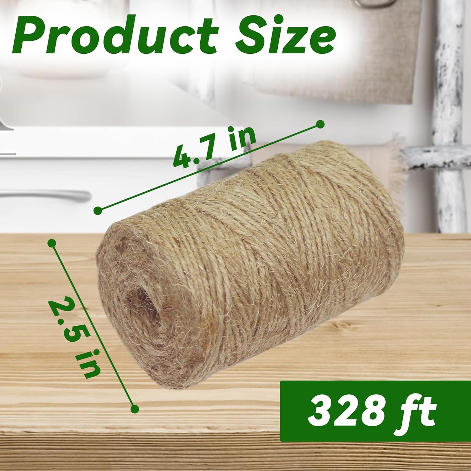 4 Pack Natural Jute Twine String 328 ft Each , 3-Ply Durable Brown Craft Twine for Gardening, Gift Wrapping, Flower Bouquet, Arts & Crafts, Hemp & Burlap String for DIY Projects