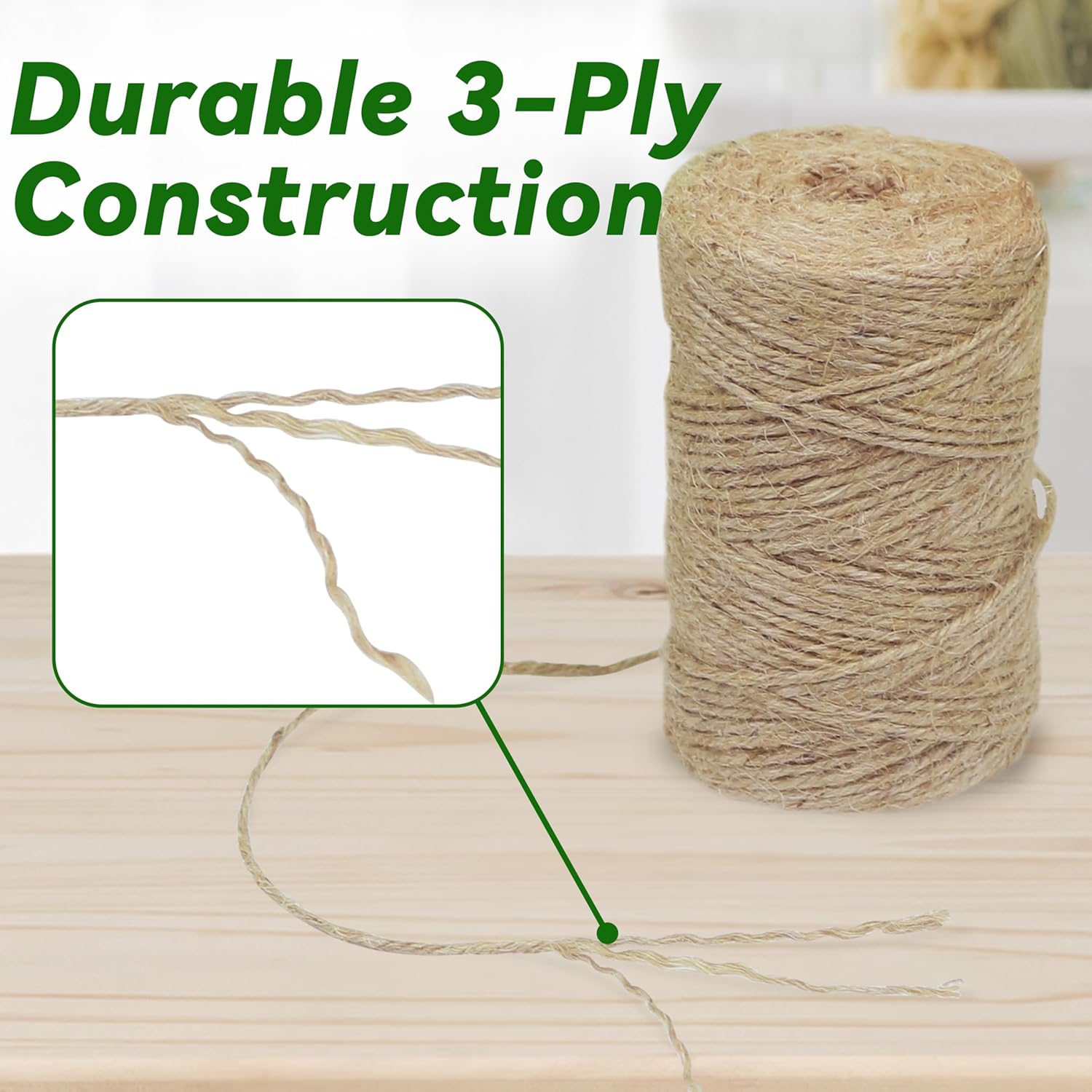 4 Pack Natural Jute Twine String 328 ft Each , 3-Ply Durable Brown Craft Twine for Gardening, Gift Wrapping, Flower Bouquet, Arts & Crafts, Hemp & Burlap String for DIY Projects