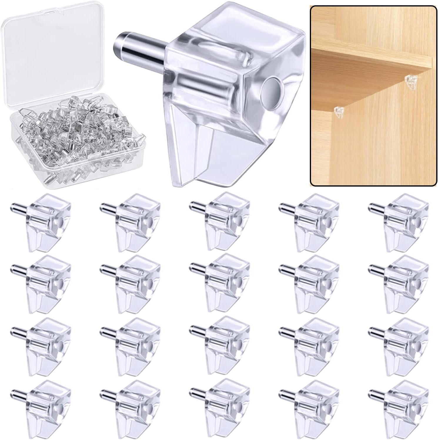 5 Millimeters Shelf Support Peg，Support Cabinet Shelf Pins，Clear Plastic Replacement Peg Cabinet Shelf Supports Pins for Kitchen Furniture Book Shelves Shelf Holder Locking Pins 20 Pieces