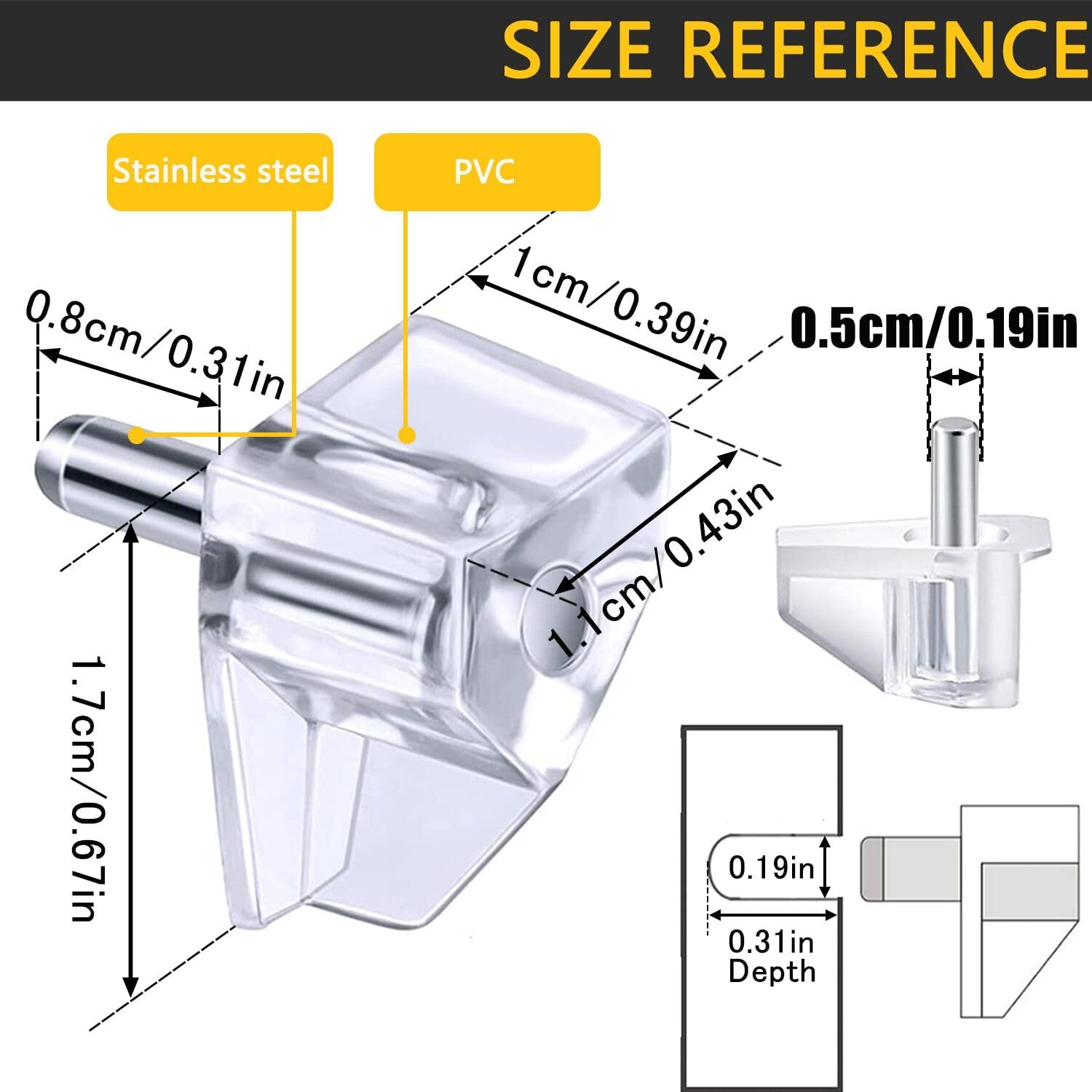 5 Millimeters Shelf Support Peg，Support Cabinet Shelf Pins，Clear Plastic Replacement Peg Cabinet Shelf Supports Pins for Kitchen Furniture Book Shelves Shelf Holder Locking Pins 20 Pieces