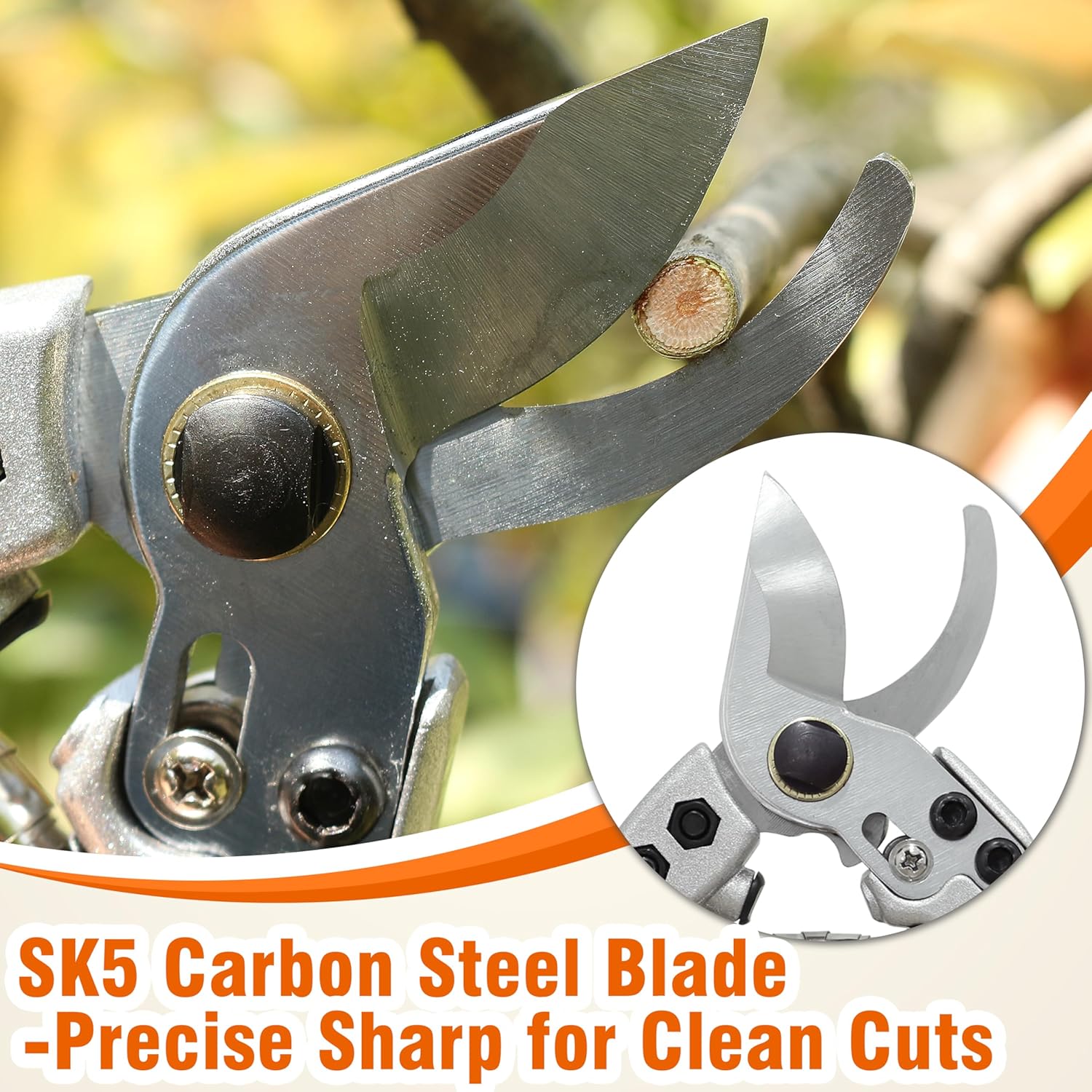 8" Bypass Prunning Shear Garden Scissors, SK5 Sharp Precision Cut Steel Blade Pruner, Blade Lock