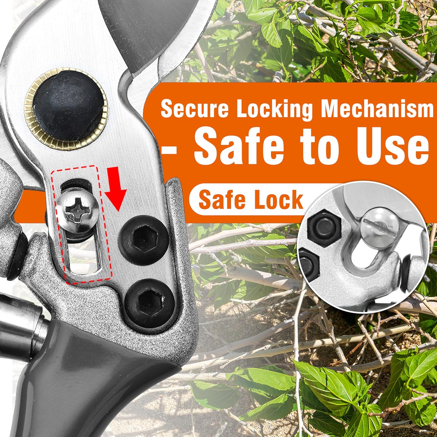 8" Bypass Prunning Shear Garden Scissors, SK5 Sharp Precision Cut Steel Blade Pruner, Blade Lock