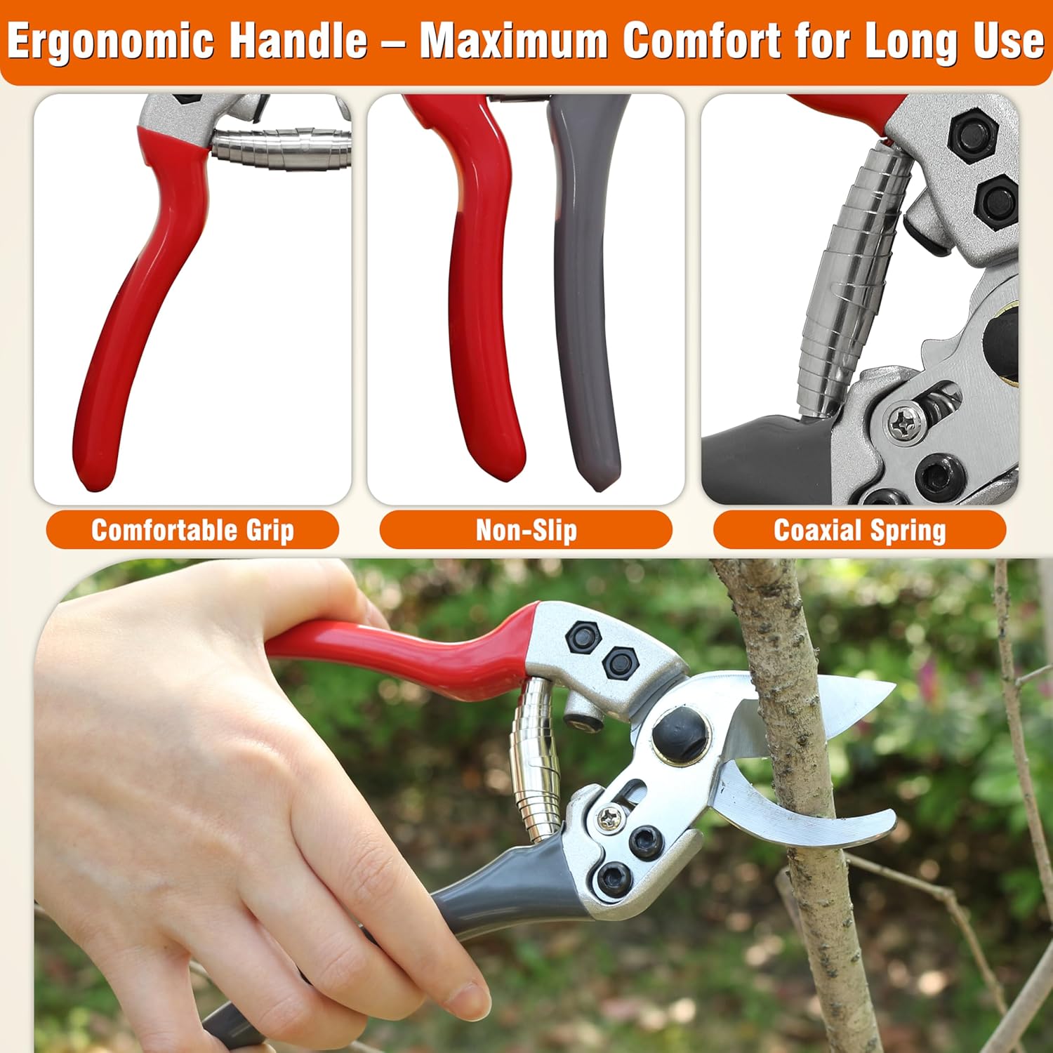8" Bypass Prunning Shear Garden Scissors, SK5 Sharp Precision Cut Steel Blade Pruner, Blade Lock