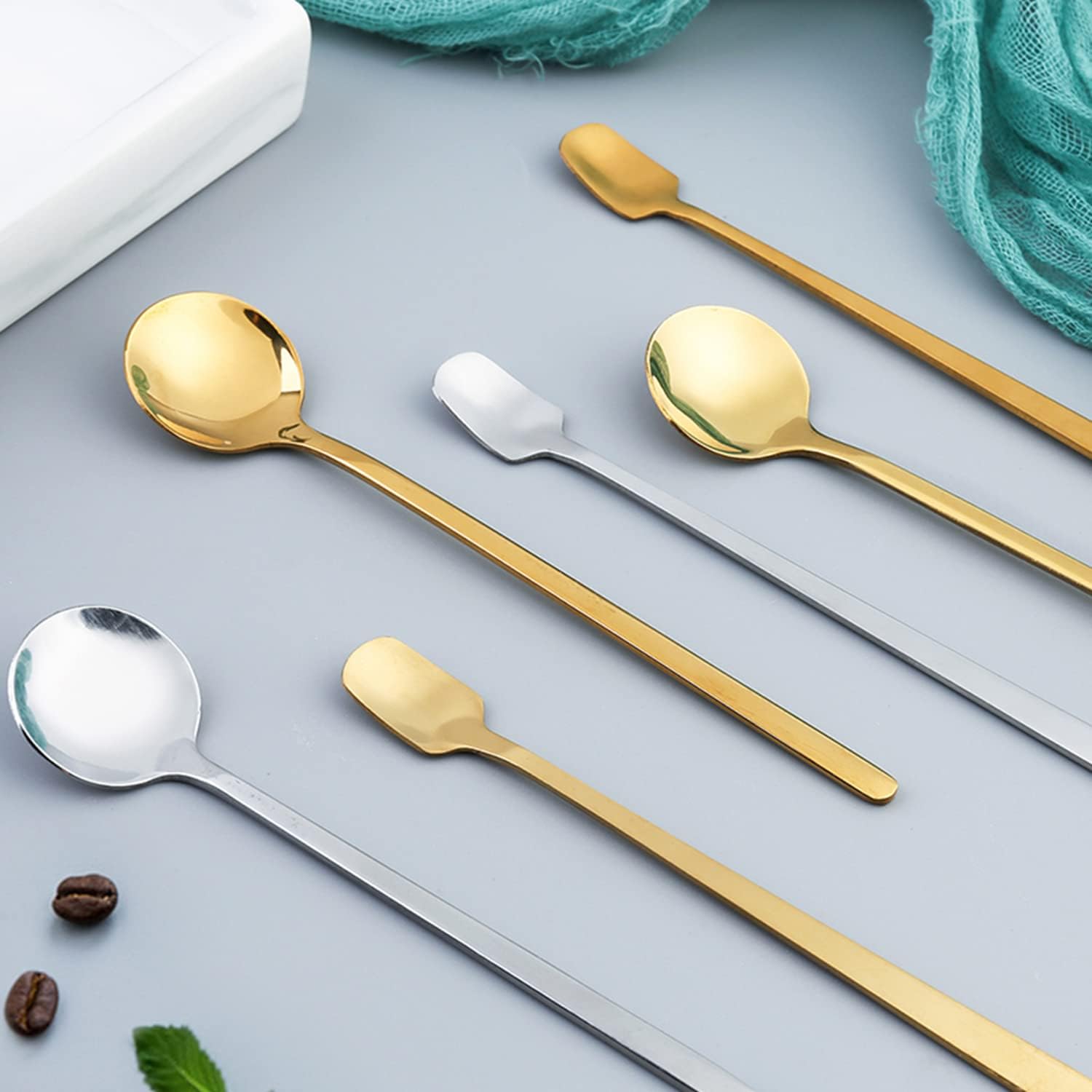 4 Pack Stainless Steel Coffee Spoon, 6.7 Inch Stirring Spoons, Cocktail Stirring Spoons for Coffee Tea Dessert Cake Ice Cream Cappuccino Silver