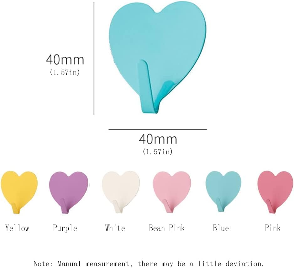 6 Pack Heart Shaped Decorative Wall Hooks, Stainless Steel Strong Adhesive Wall Hook for Home Kitchen Bathroom Office Light Pink