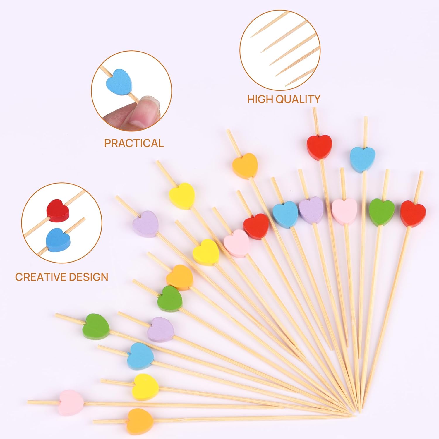 100 Pack Fruit Toothpicks, Heart-Shaped Bamboo Cocktail Picks, Natural Bamboo Toothpicks for Appetizers Fruit Cake Dessert Barbecue Snacks Sandwiches Pink