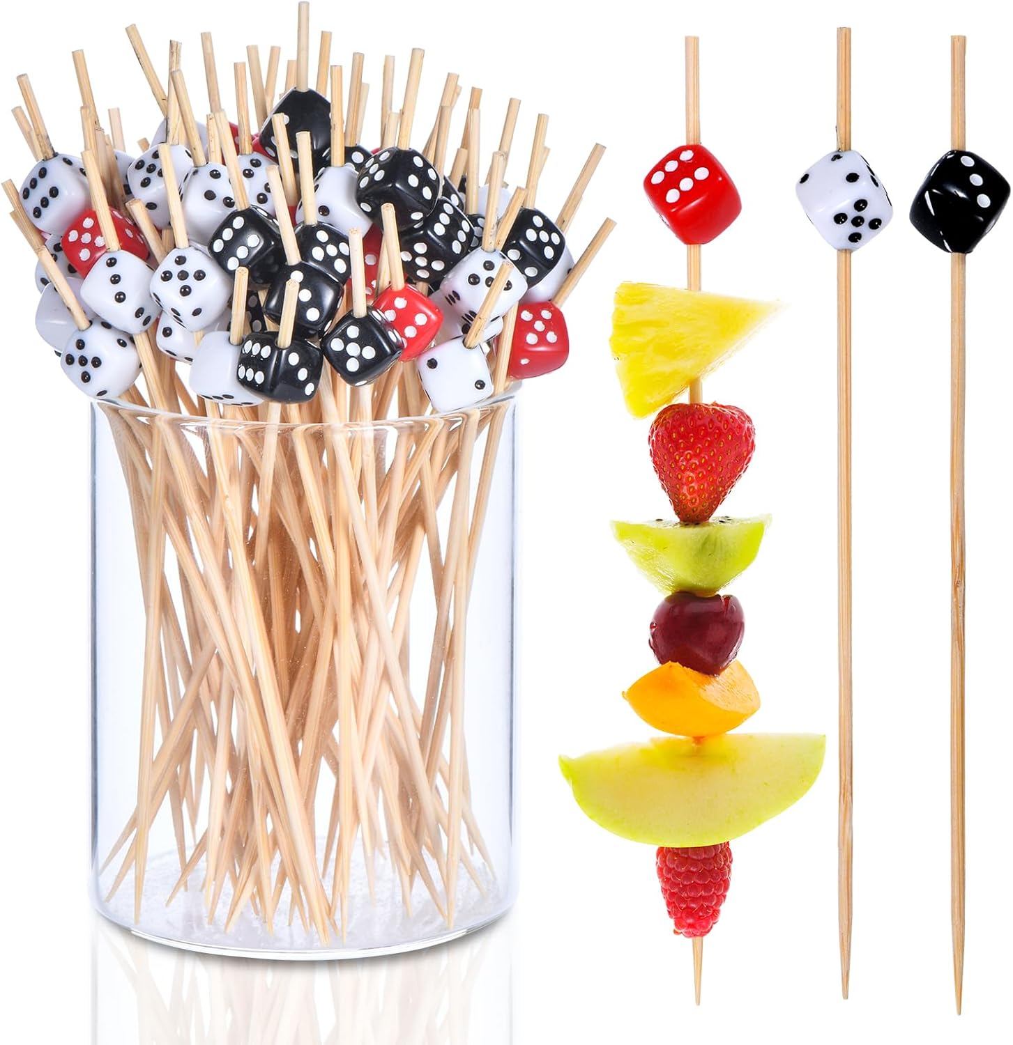 100 Pack Casino Toothpicks for Appetizers, 4.7 Inch Decorative Cocktail Picks for Las Vegas Night Decorations Bunco Night Party Supplies Dice