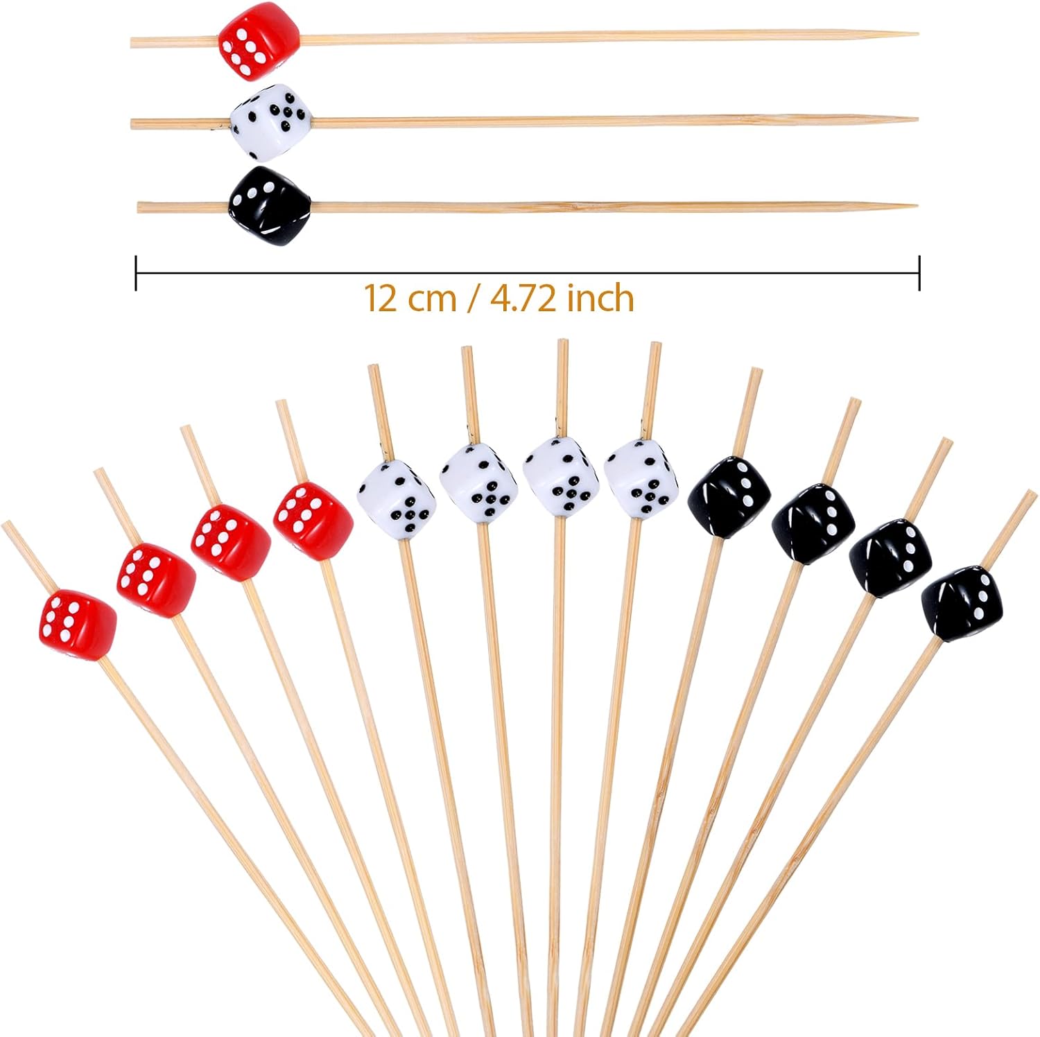 100 Pack Casino Toothpicks for Appetizers, 4.7 Inch Decorative Cocktail Picks for Las Vegas Night Decorations Bunco Night Party Supplies Dice
