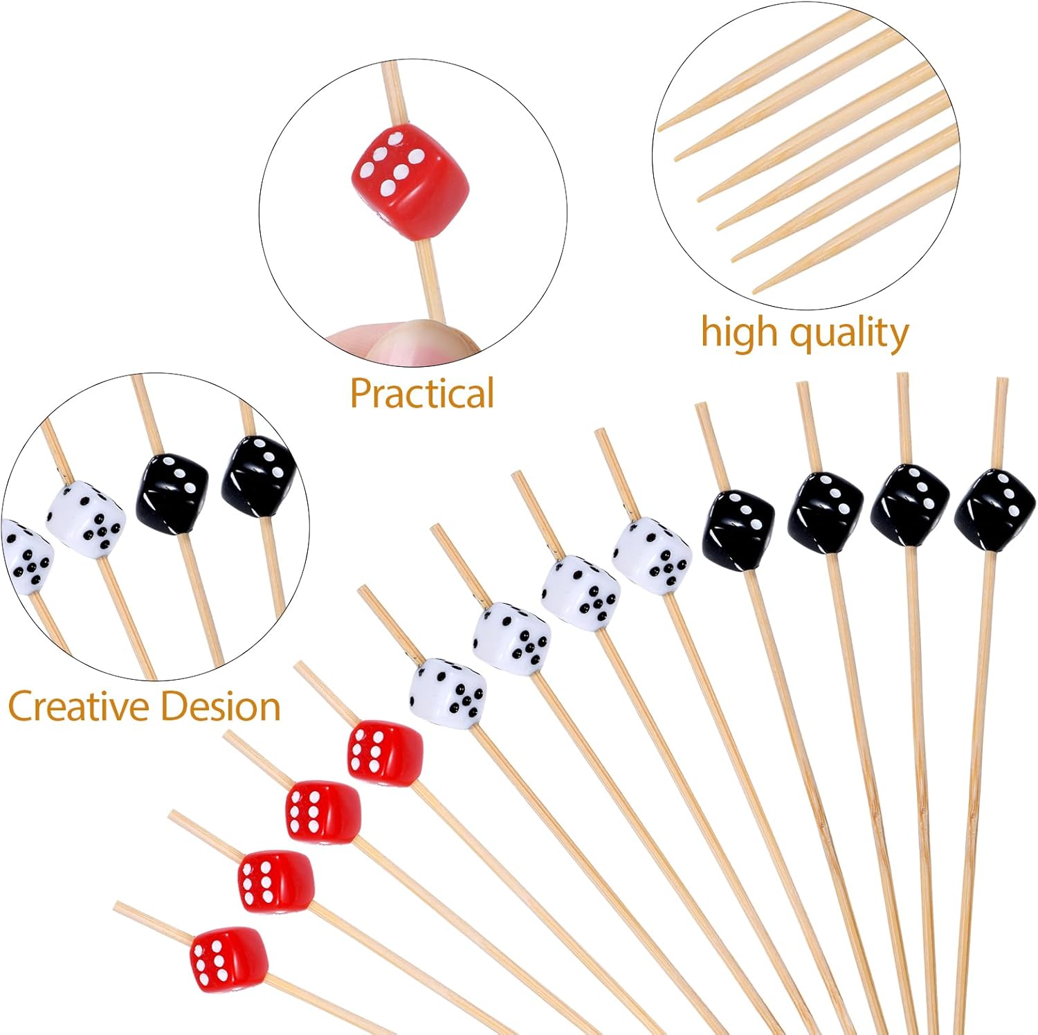 100 Pack Casino Toothpicks for Appetizers, 4.7 Inch Decorative Cocktail Picks for Las Vegas Night Decorations Bunco Night Party Supplies Dice