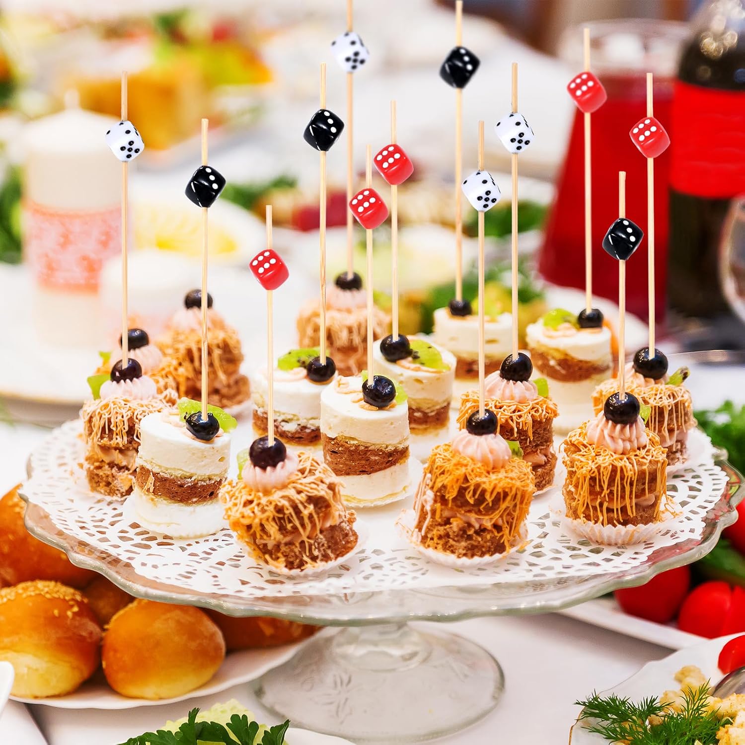 100 Pack Casino Toothpicks for Appetizers, 4.7 Inch Decorative Cocktail Picks for Las Vegas Night Decorations Bunco Night Party Supplies Dice