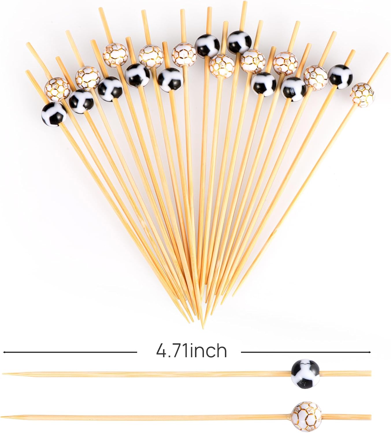 100 Pcs Soccer Toothpicks for Appetizers, 4.7 Inch Football Cocktail Picks for Party Decoration, Bamboo Appetizer Skewers for Charcuterie Sandwich Burgers Fruit Drinks Party Black