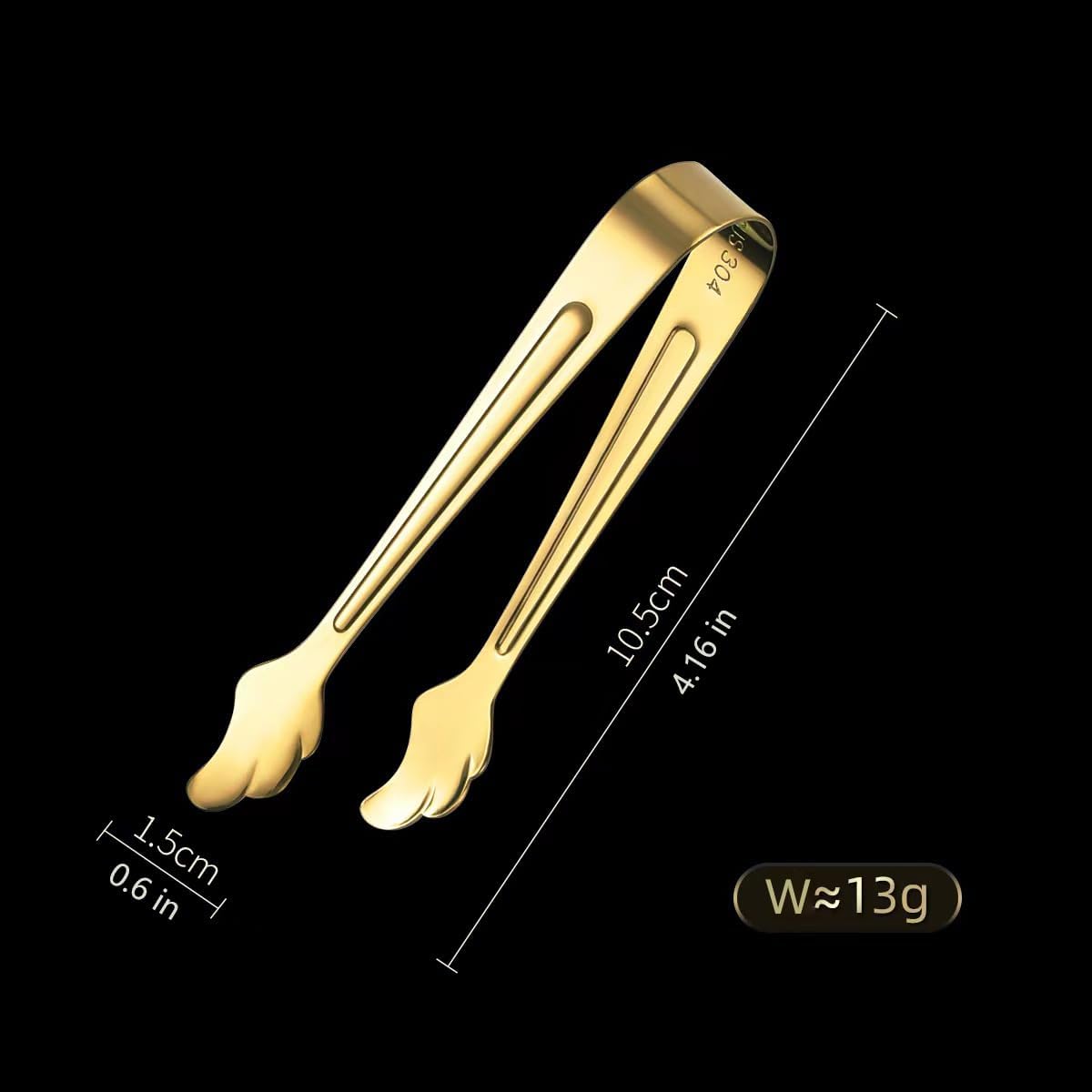 2 Pack Mini Tongs for Appetizer, 4.16 Inch Stainless Steel Ice Tongs Mini Sugar Tongs for Coffee Bar Tea Party Desserts Party Sugar and Ice Bucket Gold
