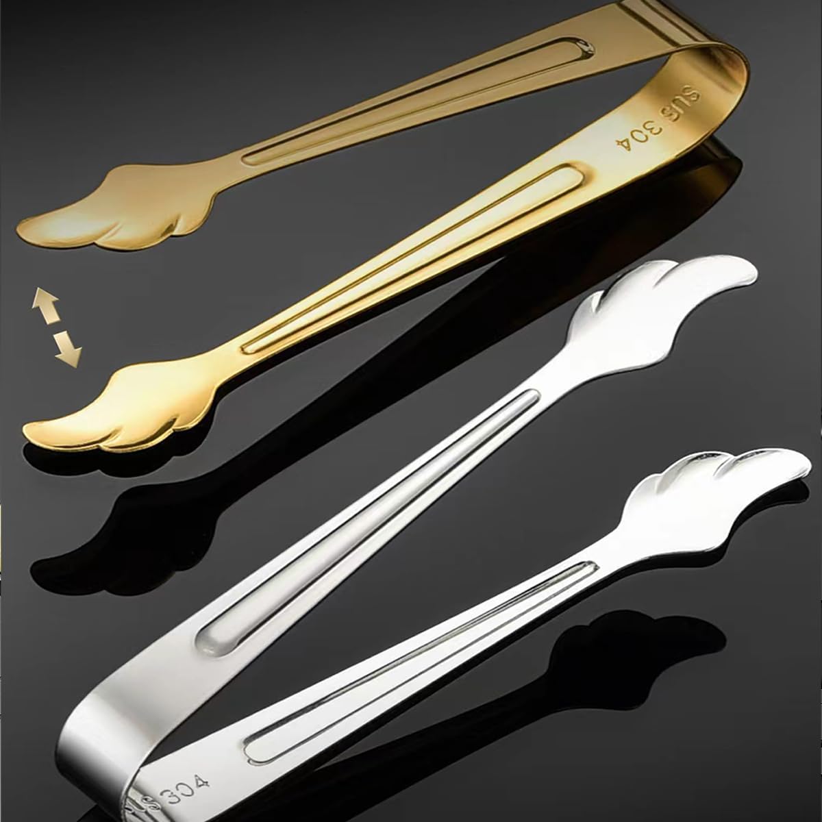 2 Pack Mini Tongs for Appetizer, 4.16 Inch Stainless Steel Ice Tongs Mini Sugar Tongs for Coffee Bar Tea Party Desserts Party Sugar and Ice Bucket Gold
