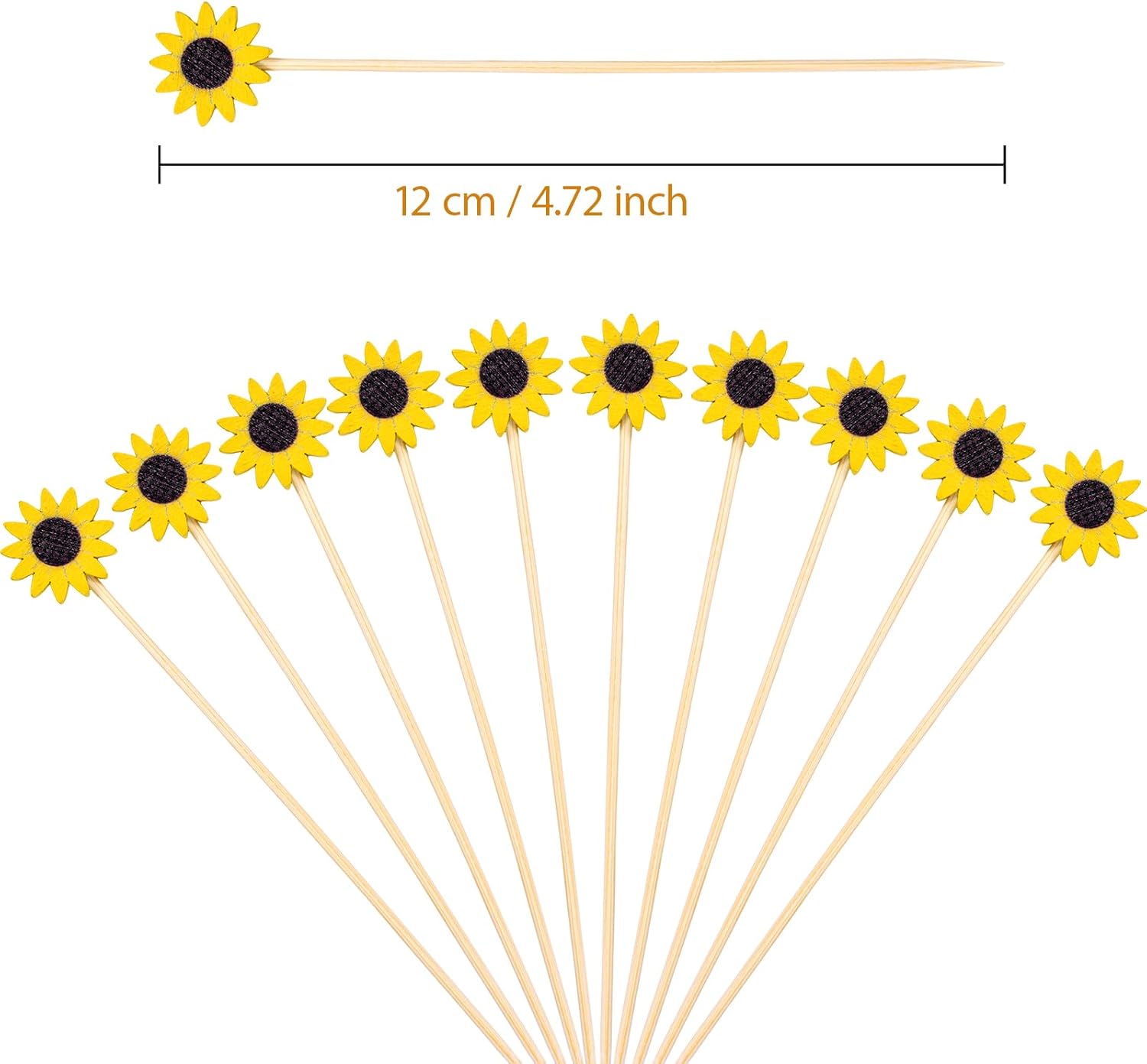 100 Pcs Flower Toothpicks for Appetizers, 4.7 Inch Fancy Cocktail Picks for Party Decoration, Bamboo Appetizer Skewers for Charcuterie Sandwich Burgers Fruit Drinks Party Yellow